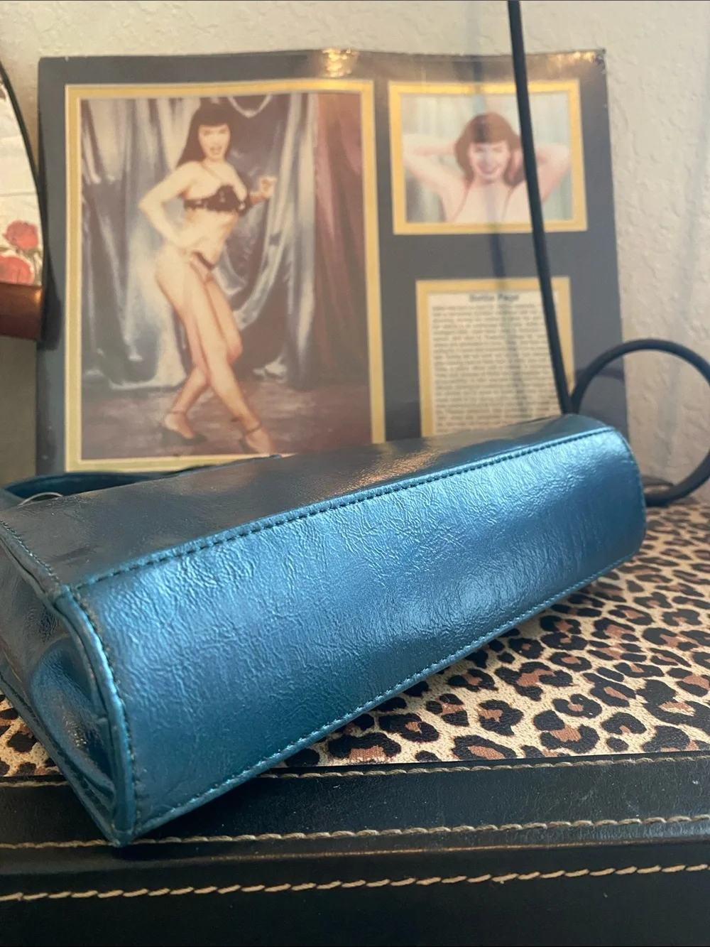 GUESS Teal Blue Leather Satchel with Gold-Tone Accent